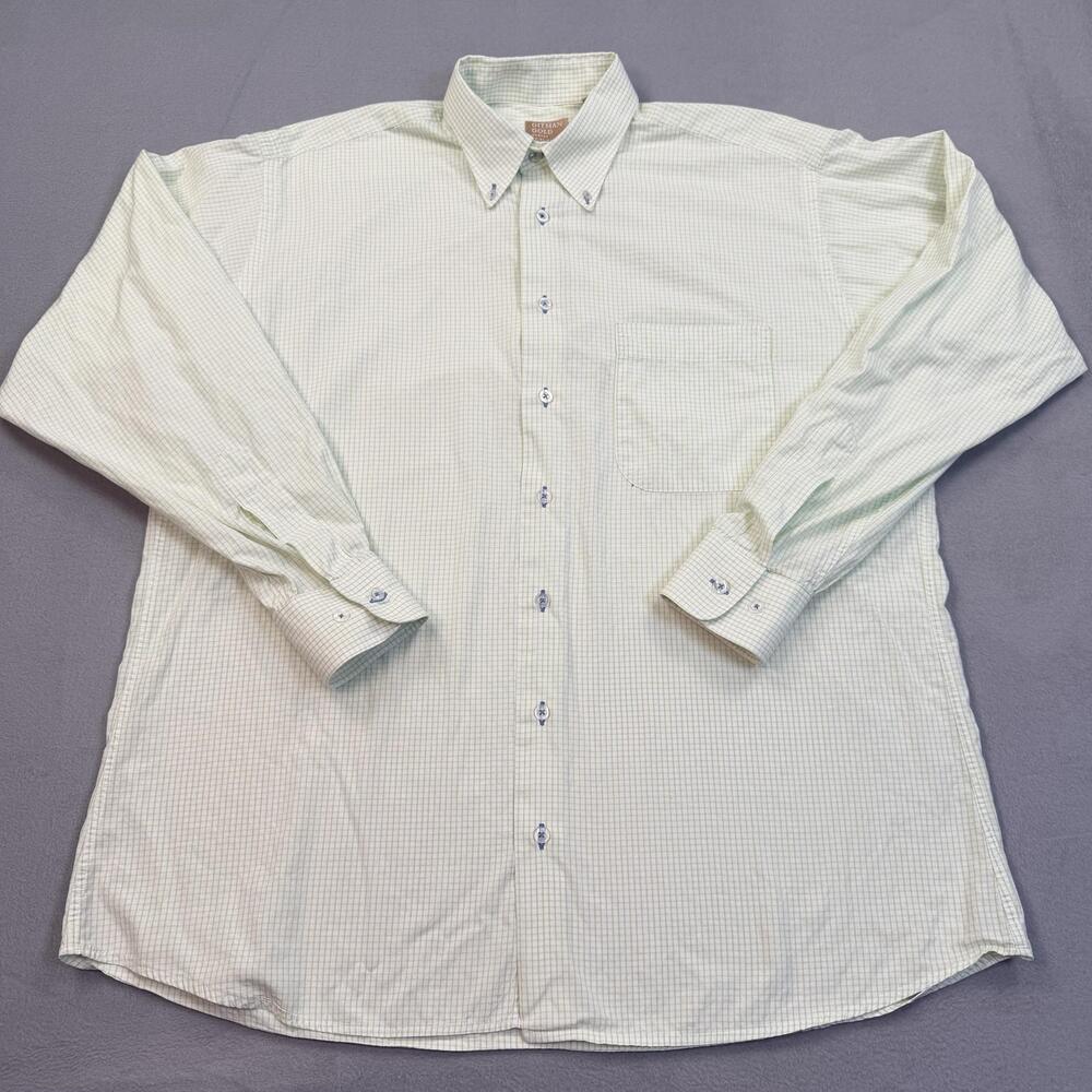 Gitman Gold Shirt Mens Large Green Check Long Sleeve Button Down USA Cotton